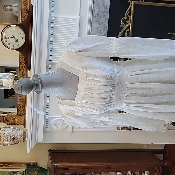 Vtg 70's Swiss Dot Peasant Dress - Picture 4 of 12